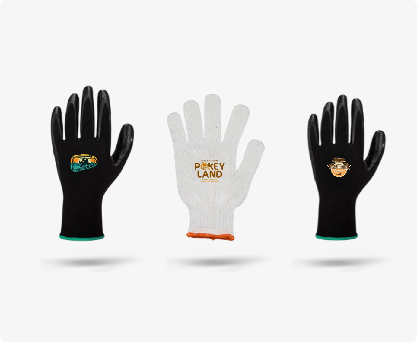 Fotos ilustrativas para presentar los materiales de guantes para parque de aventuras
